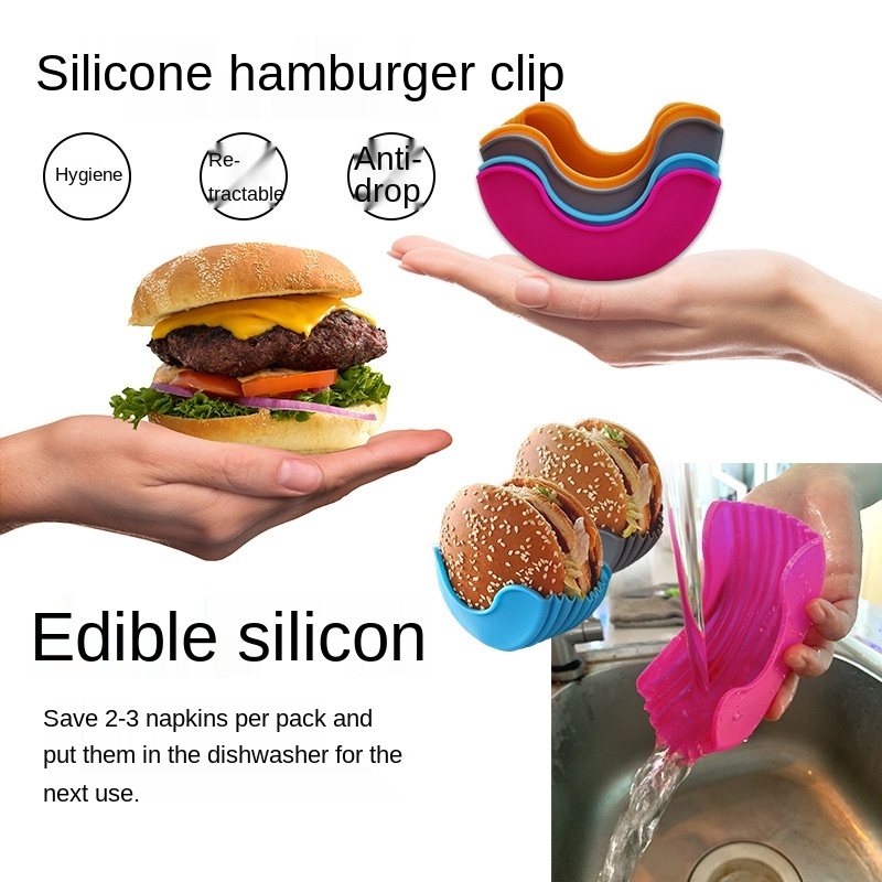 Kitchen Accessories Silicone Hamburger Holder Non-Contact Food Cookware Anti-Dropping Fixed Box Washable Retractable Gadgets