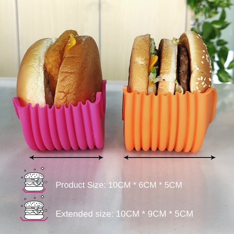 Kitchen Accessories Silicone Hamburger Holder Non-Contact Food Cookware Anti-Dropping Fixed Box Washable Retractable Gadgets